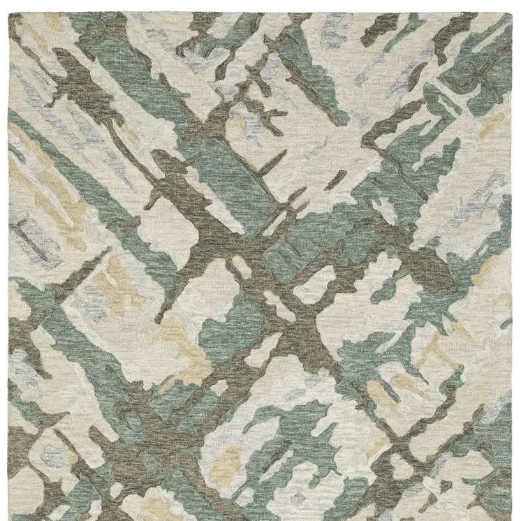 5' X 8' Gray And Teal Wool Abstract Hand Tufted Area Rug
