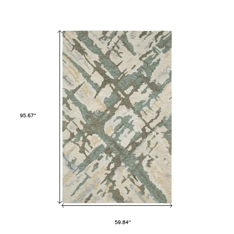 5' X 8' Gray And Teal Wool Abstract Hand Tufted Area Rug