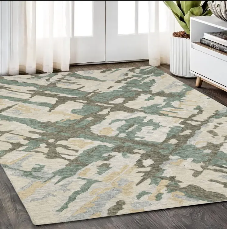 5' X 8' Gray And Teal Wool Abstract Hand Tufted Area Rug