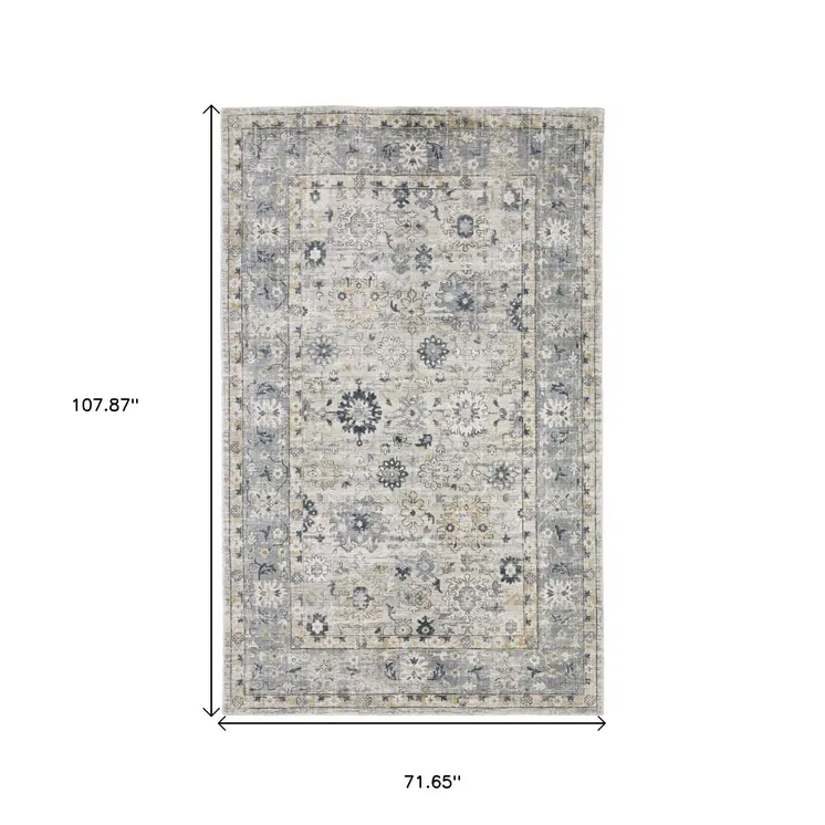 6' X 9' Gray And Blue Oriental Hand Tufted Area Rug