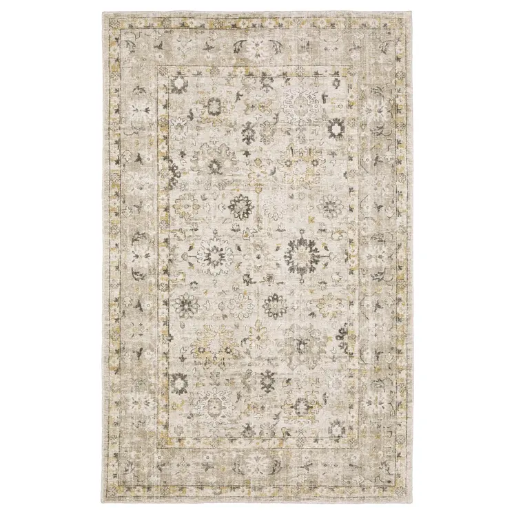 6' X 9' Beige And Gold Oriental Hand Tufted Area Rug