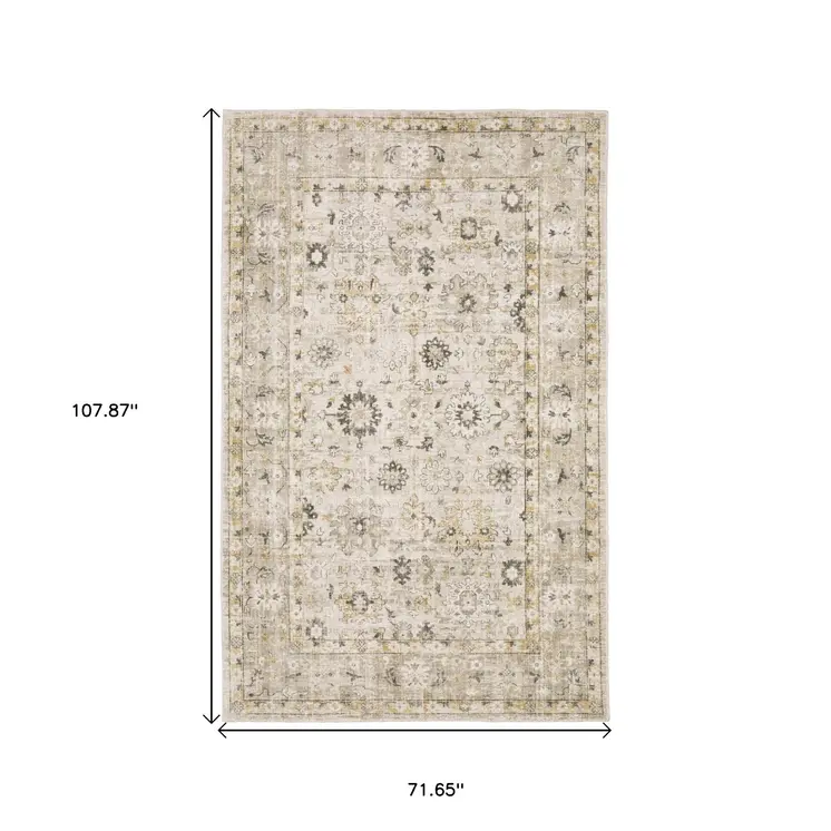 6' X 9' Beige And Gold Oriental Hand Tufted Area Rug