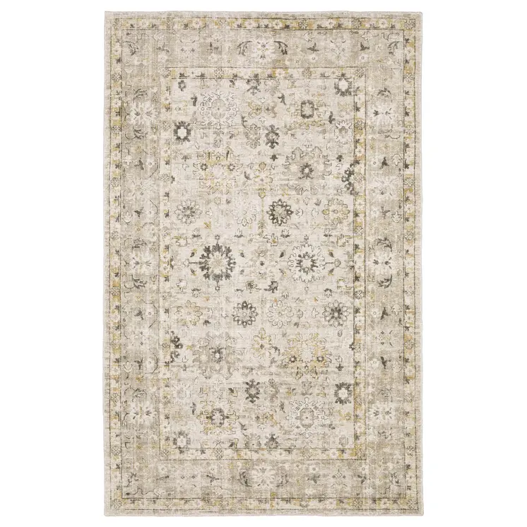6' X 9' Beige And Gold Oriental Hand Tufted Area Rug