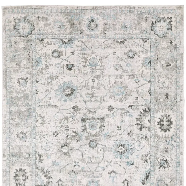 6' X 9' Ivory And Teal Blue Oriental Hand Tufted Area Rug