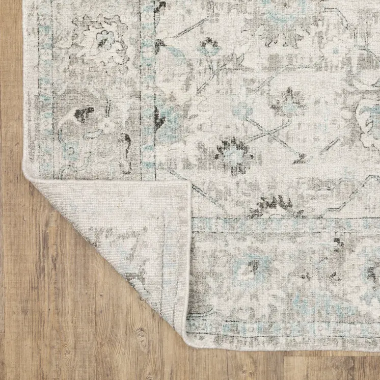 6' X 9' Ivory And Teal Blue Oriental Hand Tufted Area Rug