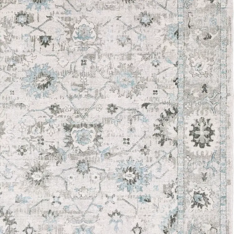 6' X 9' Ivory And Teal Blue Oriental Hand Tufted Area Rug