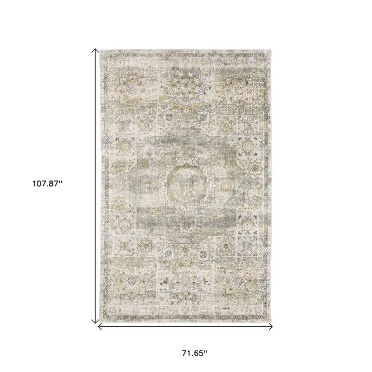 6' X 9' Gray And Gold Medallion Hand Tufted Area Rug