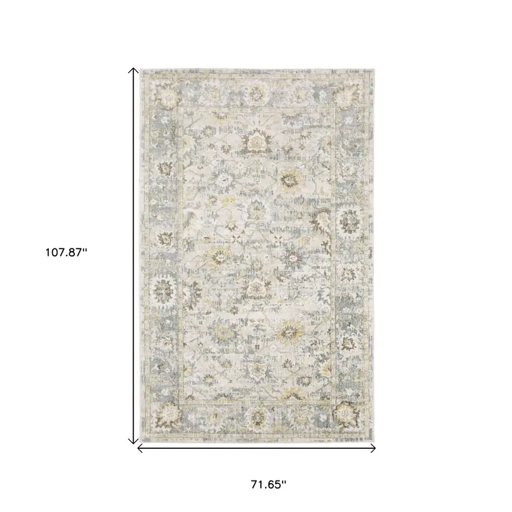 6' X 9' Ivory And Blue Oriental Hand Tufted Area Rug