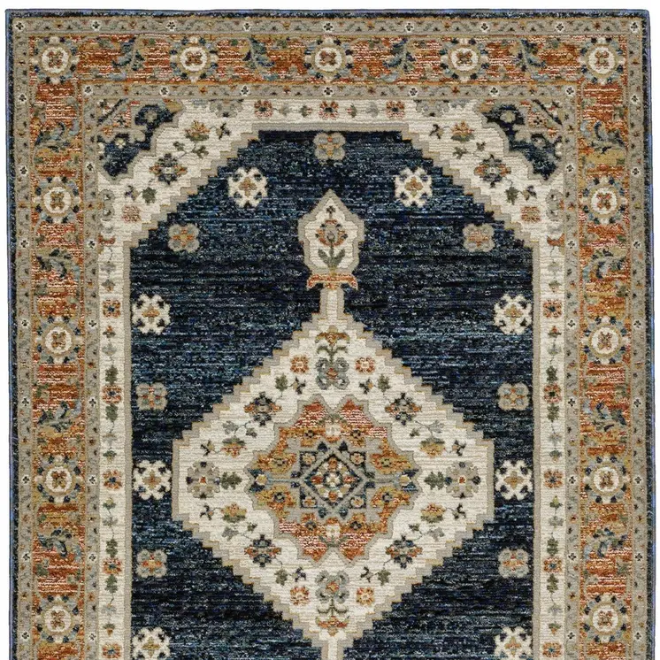 3' X 5' Blue And Orange Medallion Area Rug