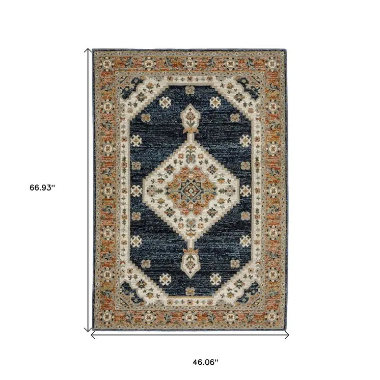 3' X 5' Blue And Orange Medallion Area Rug