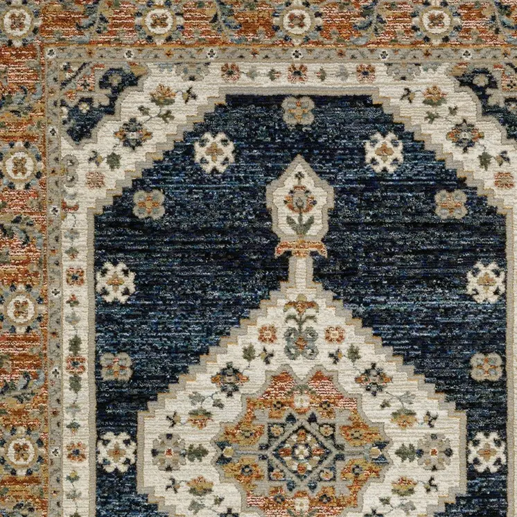 3' X 5' Blue And Orange Medallion Area Rug