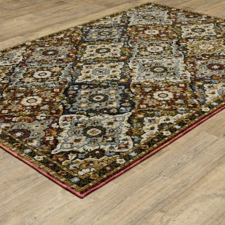 3' X 5' Red Ivory And Tan Medallion Area Rug