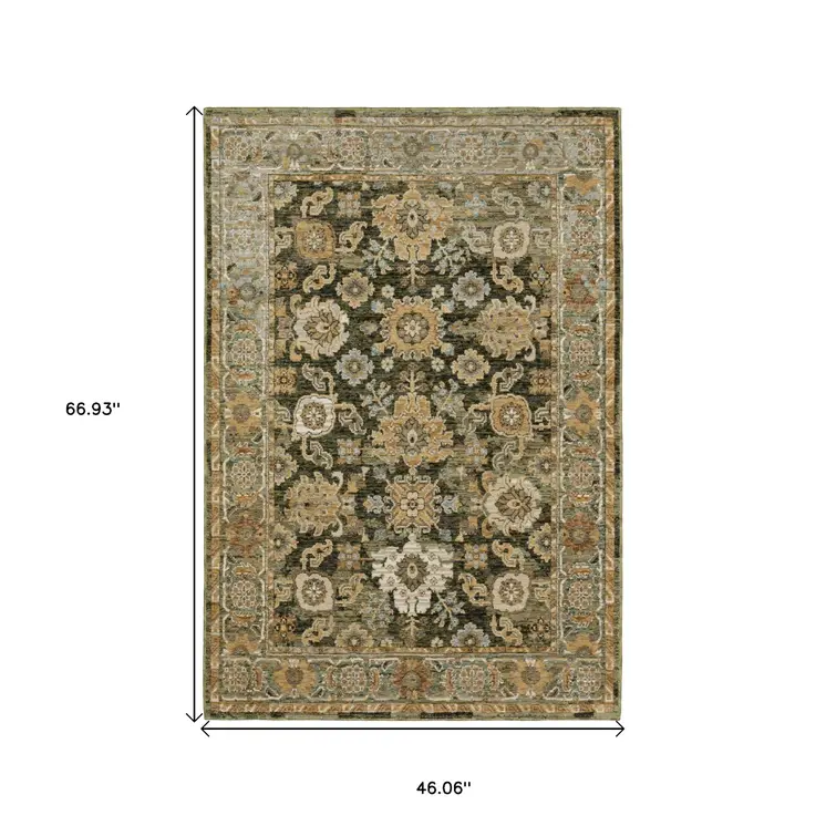 3' X 5' Green And Gold Oriental Area Rug
