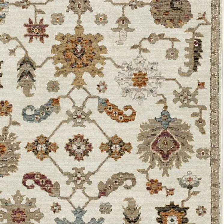 3' X 5' Ivory Gray And Orange Oriental Area Rug