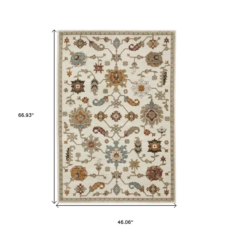 3' X 5' Ivory Gray And Orange Oriental Area Rug