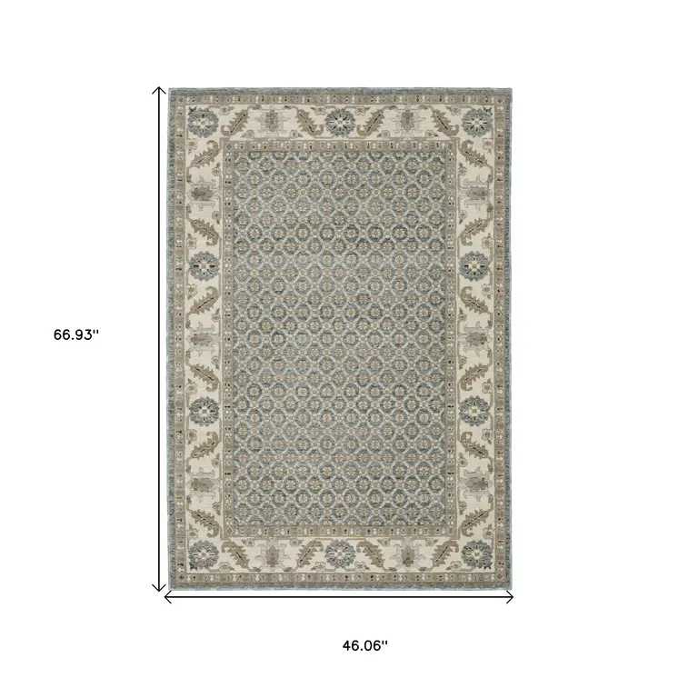 3' X 5' Blue And Ivory Oriental Area Rug