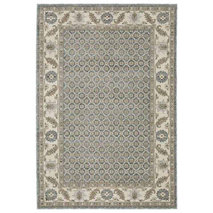 3' X 5' Blue And Ivory Oriental Area Rug