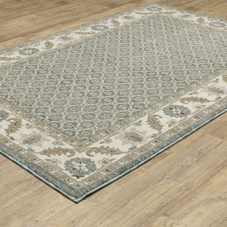 3' X 5' Blue And Ivory Oriental Area Rug