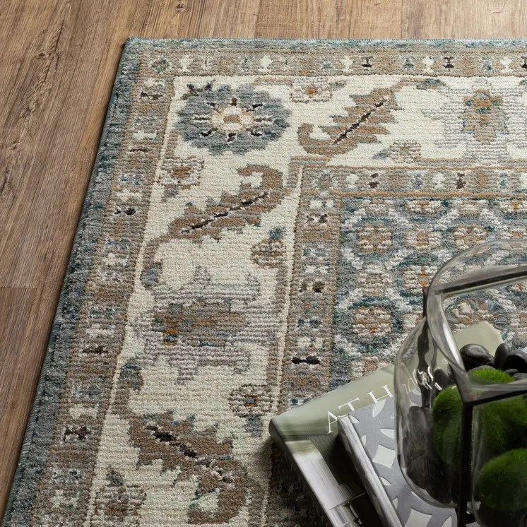 3' X 5' Blue And Ivory Oriental Area Rug