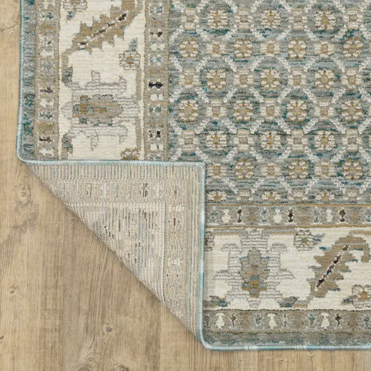 3' X 5' Blue And Ivory Oriental Area Rug