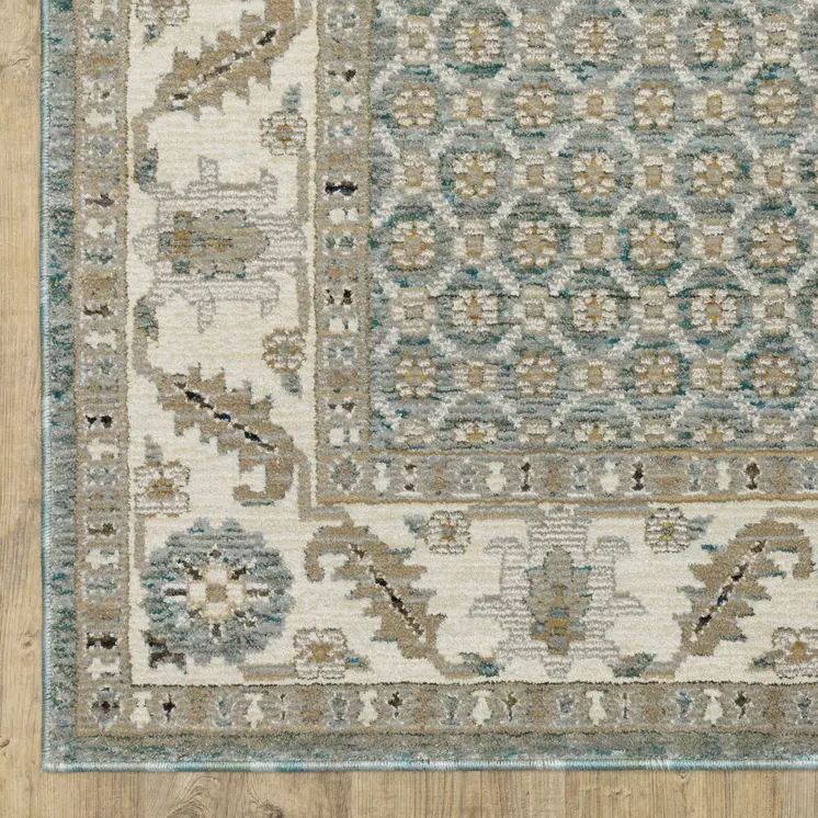 3' X 5' Blue And Ivory Oriental Area Rug