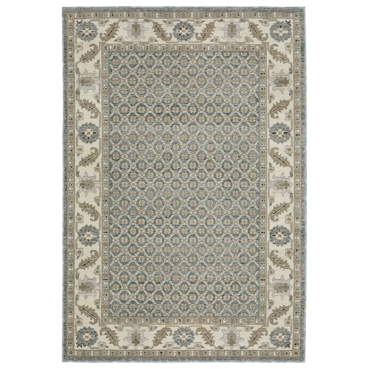 3' X 5' Blue And Ivory Oriental Area Rug