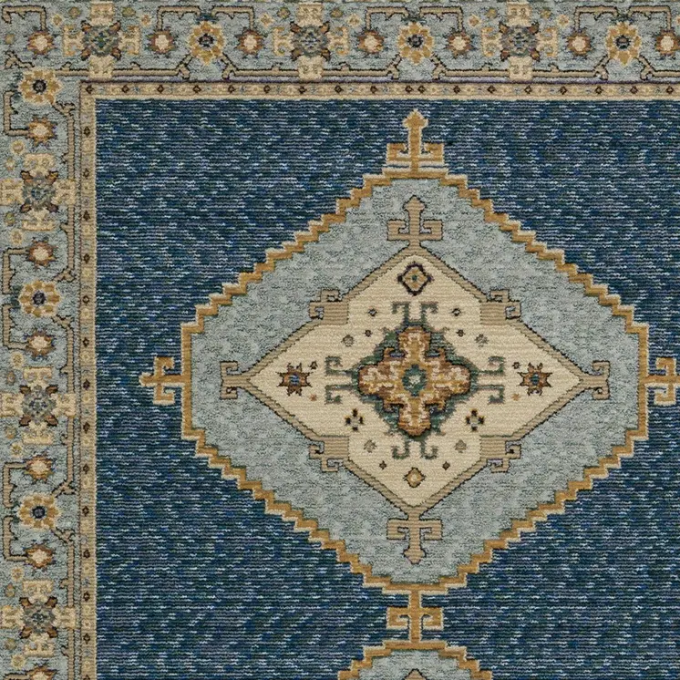 3' X 5' Blue And Gold Medallion Area Rug