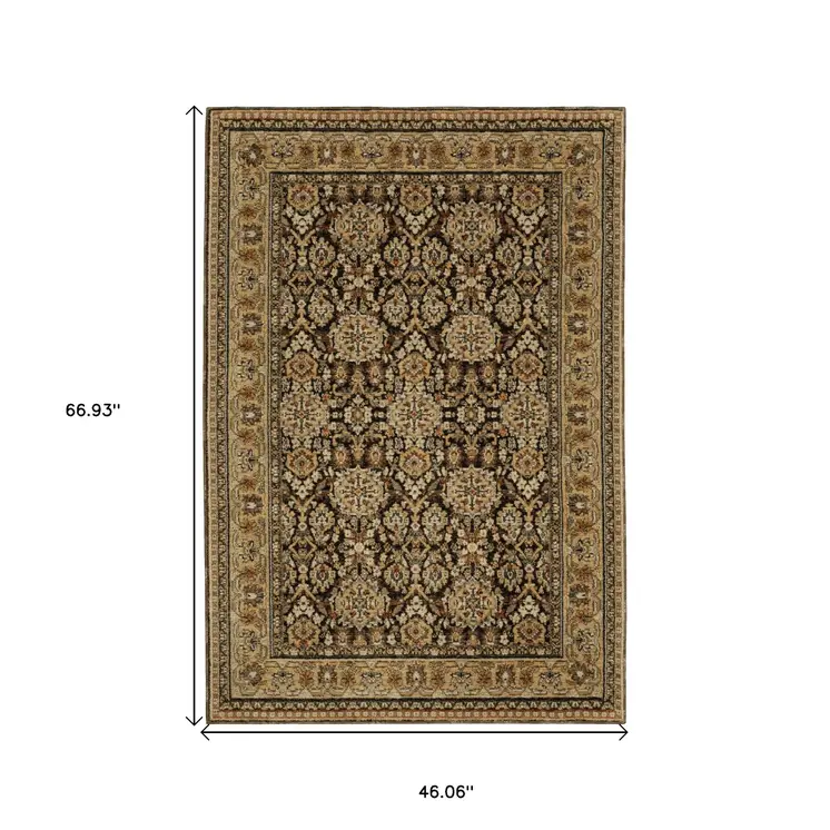 3' X 5' Brown And Gold Oriental Area Rug