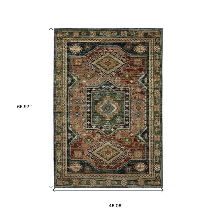 3' X 5' Blue Rust And Tan Tribal Area Rug
