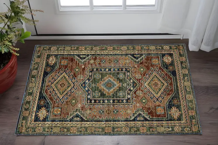 3' X 5' Blue Rust And Tan Tribal Area Rug