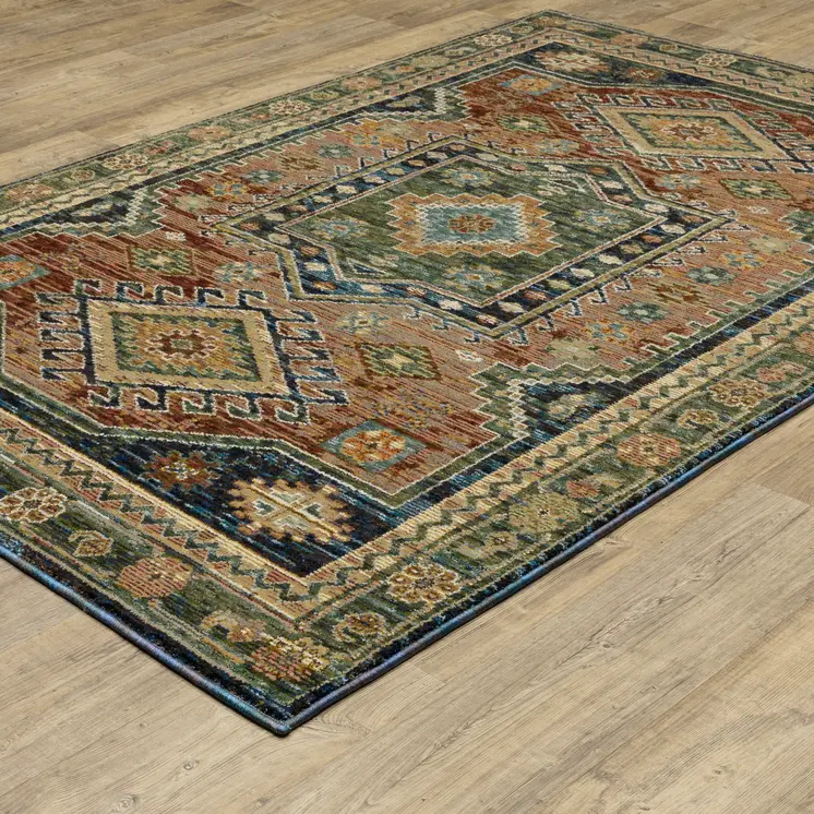 3' X 5' Blue Rust And Tan Tribal Area Rug