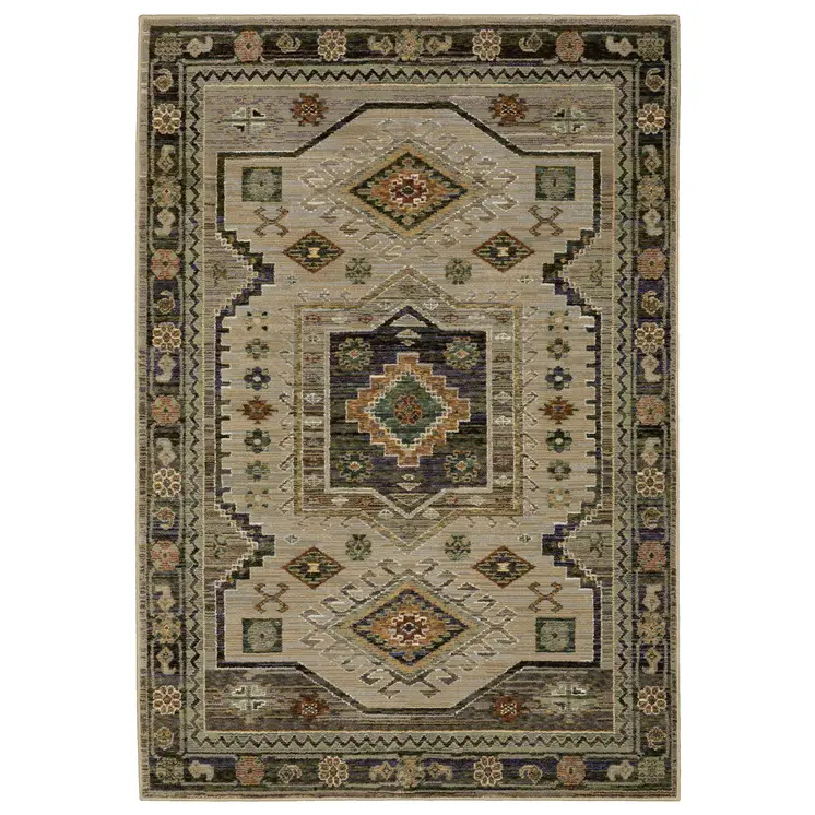 3' X 5' Gray And Green Tribal Area Rug