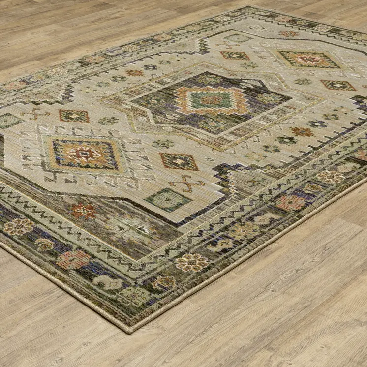 3' X 5' Gray And Green Tribal Area Rug