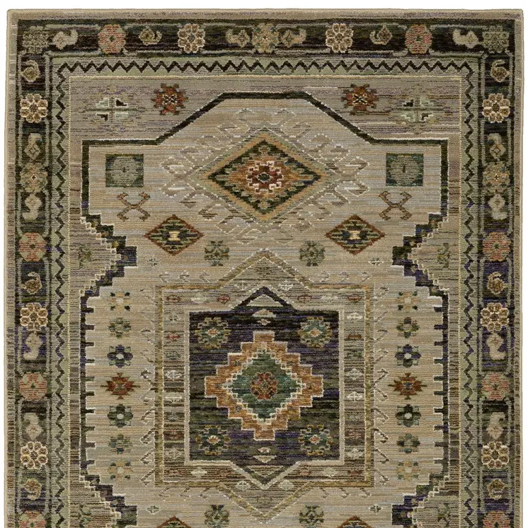 3' X 5' Gray And Green Tribal Area Rug