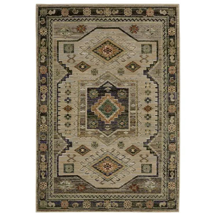 3' X 5' Gray And Green Tribal Area Rug