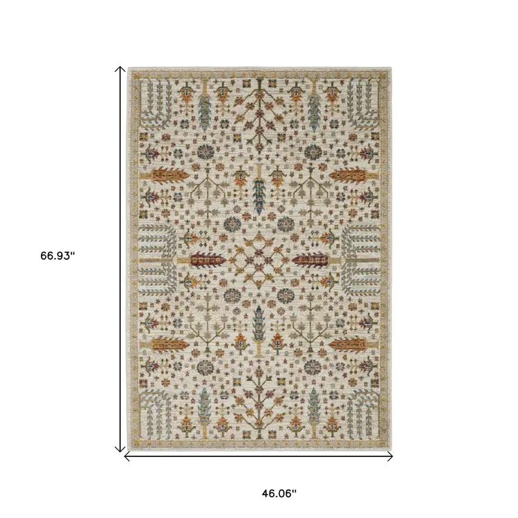 3' X 5' Ivory And Gold Oriental Area Rug