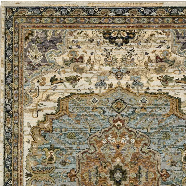 3' X 5' Ivory And Blue Oriental Area Rug
