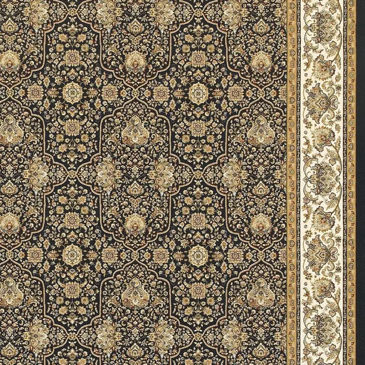 7' X 10' Navy Blue And Ivory Oriental Area Rug With Fringe