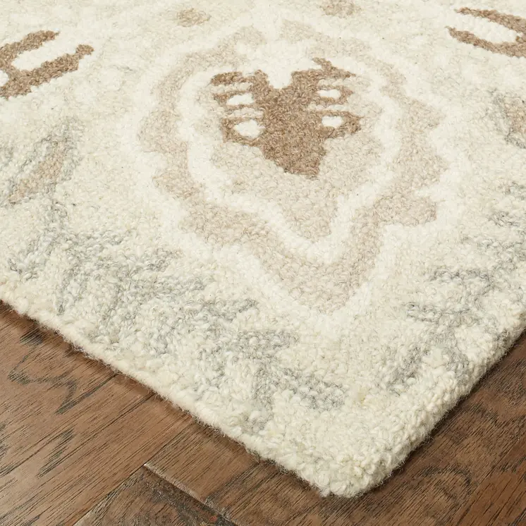 5' X 8' Sand Wool Floral Hand Tufted Area Rug