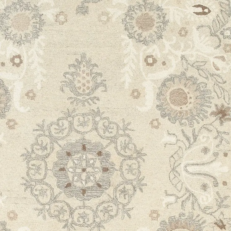 5' X 8' Sand Wool Floral Hand Tufted Area Rug