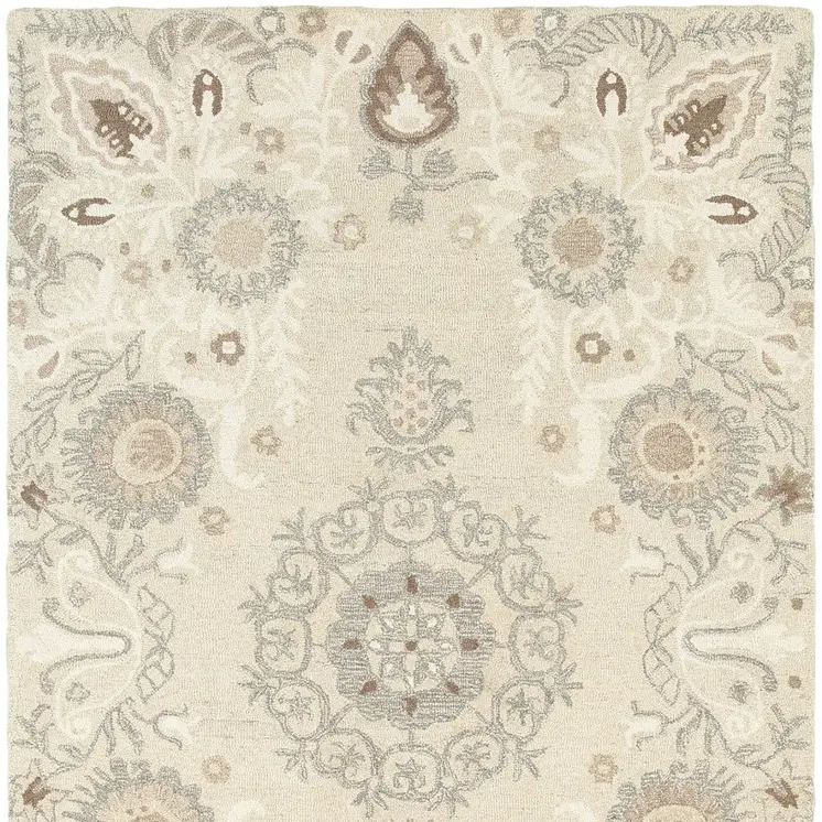 5' X 8' Sand Wool Floral Hand Tufted Area Rug