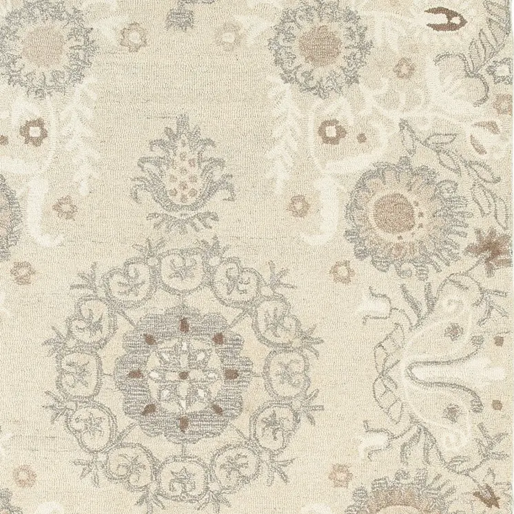 5' X 8' Sand Wool Floral Hand Tufted Area Rug