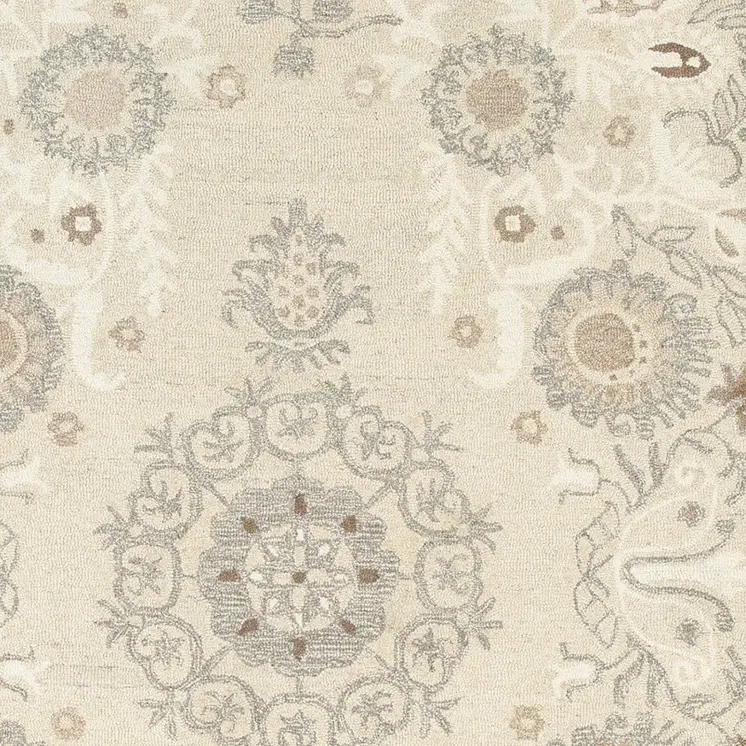 5' X 8' Sand Wool Floral Hand Tufted Area Rug