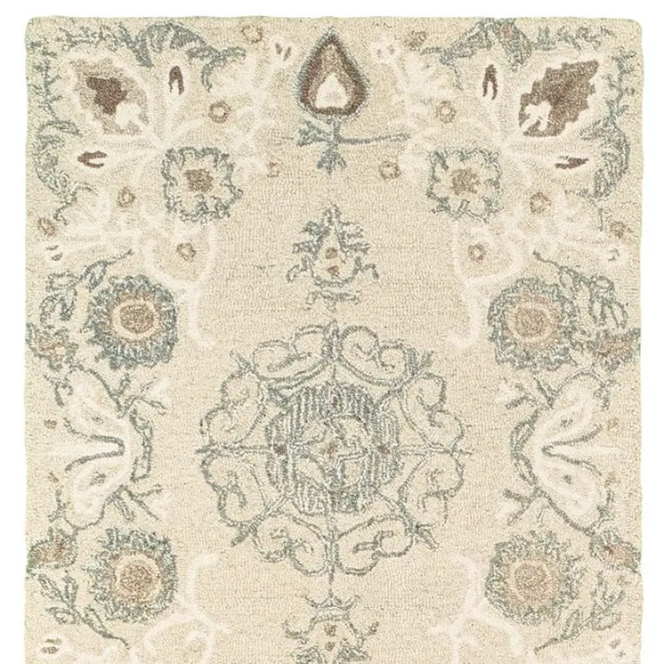 8' Sand Wool Floral Hand Tufted Runner Rug