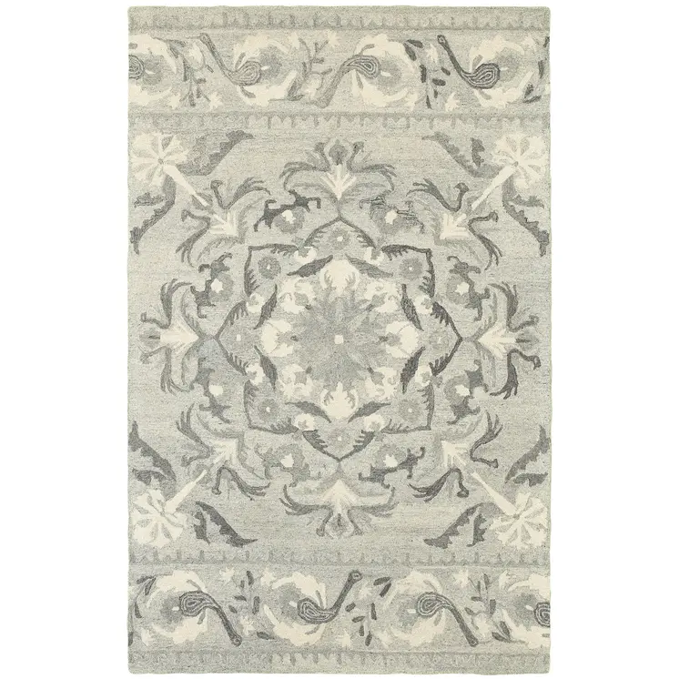 5' X 8' Ivory Wool Floral Hand Tufted Area Rug