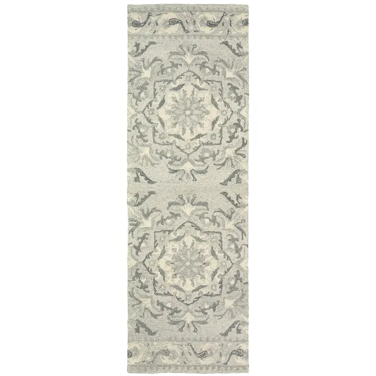 8' Ivory Wool Floral Hand Tufted Runner Rug