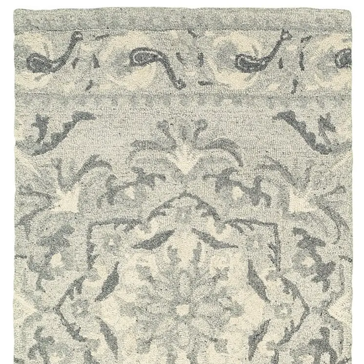 8' Ivory Wool Floral Hand Tufted Runner Rug