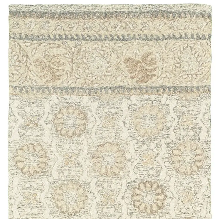 8' Sand Wool Floral Hand Tufted Runner Rug