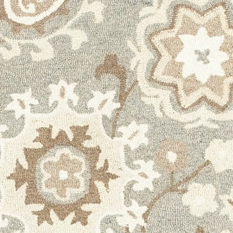 5' X 8' Gray And Sand Wool Floral Hand Tufted Area Rug