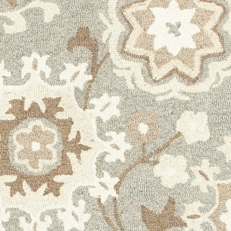5' X 8' Gray And Sand Wool Floral Hand Tufted Area Rug